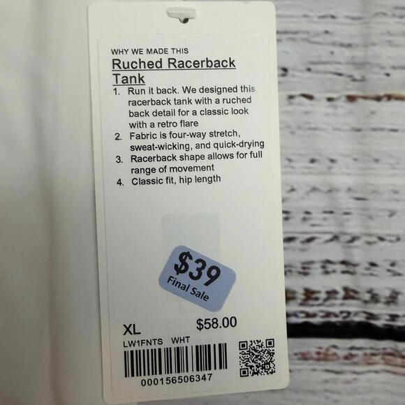 NWT Lululemon Ruched Racerback Tank White Size XL - Picture 5 of 8